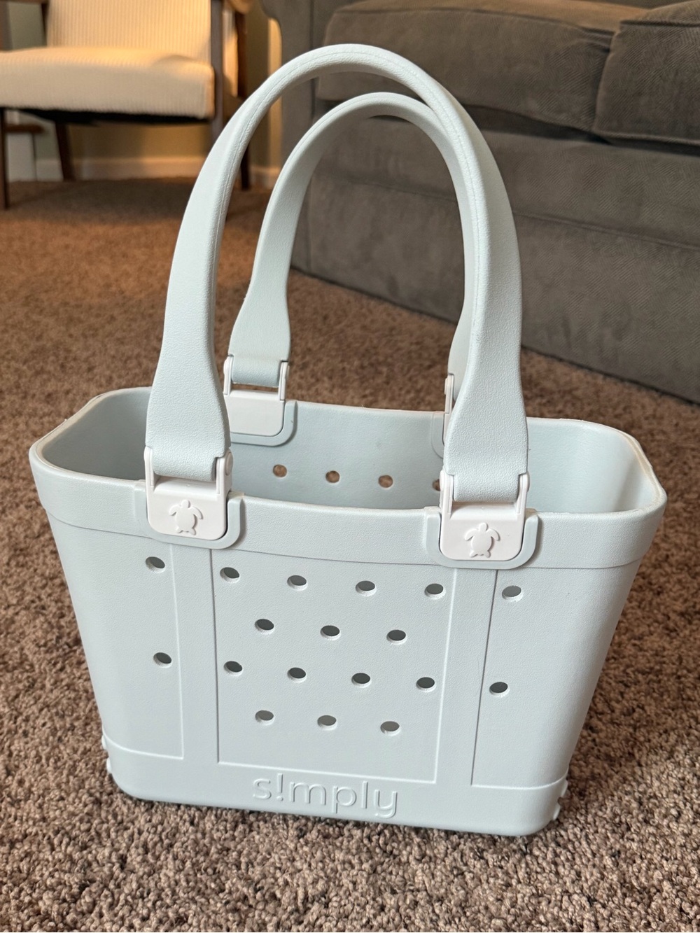 Simply Southern Light Blue Gray Tote Small Rubber Bag